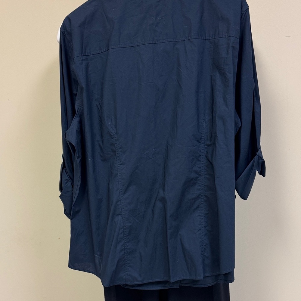 Talbots Navy Ruffled Button-Down Blouse - image 7